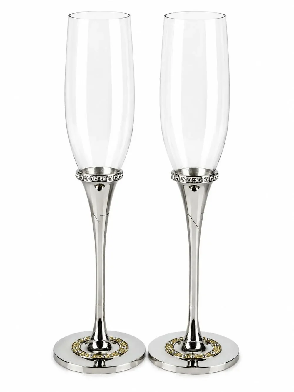 Studio His & Hers Toasting Glasses Pair Rhinestone Wedding Flutes 2010 Boxed